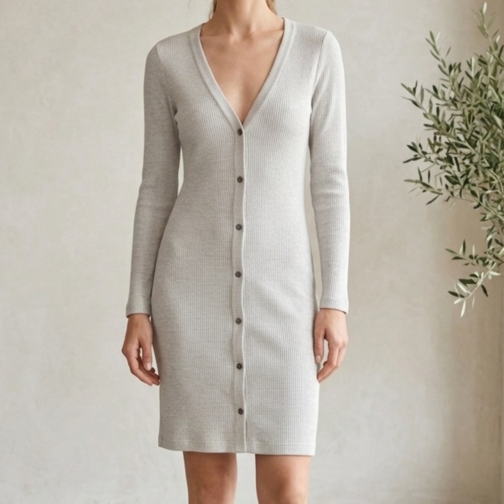 ROXY City at Night Coastal Grey Ribbed Longline Cardigan Button Front Layer - Picture 2 of 11